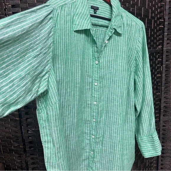 Talbots green striped line top size 3X plus long sleeved button up - Picture 6 of 7